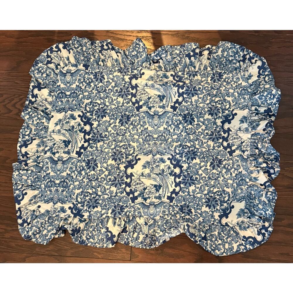 Ralph Lauren Porcelain Blue Tamarind Birds Toile Pillow Sham Ruffle Standard USA
